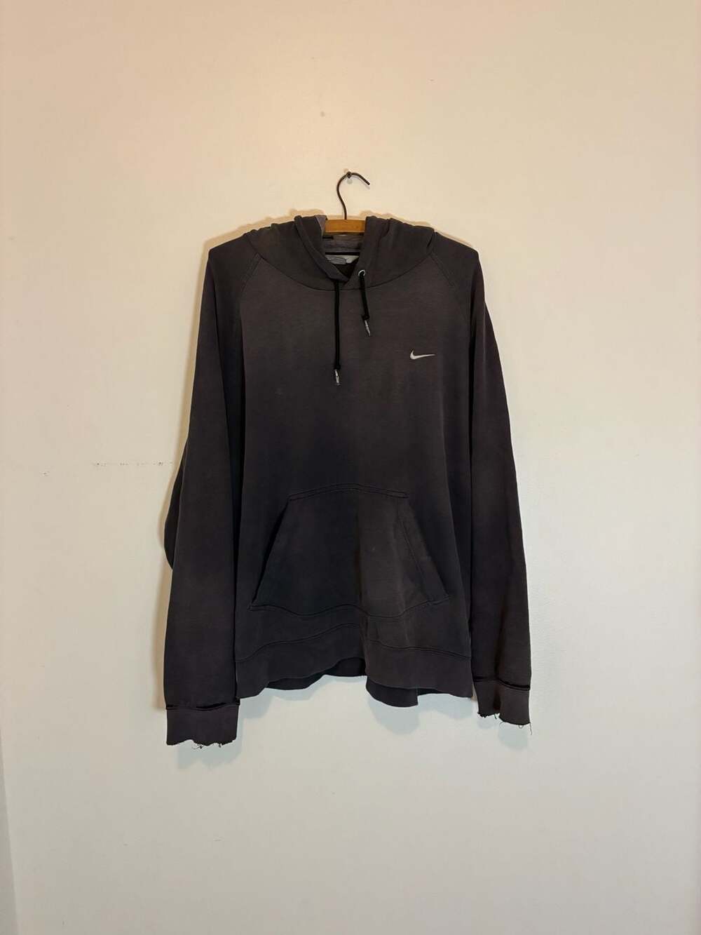 Nike Vintage Mini Swoosh Hoodie Size L Faded Black Distressed Sweatshirt